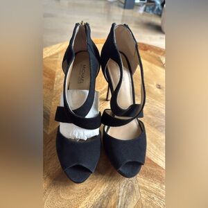 Michael Kors Black Strappy Suede Peep-Toe Stilettos